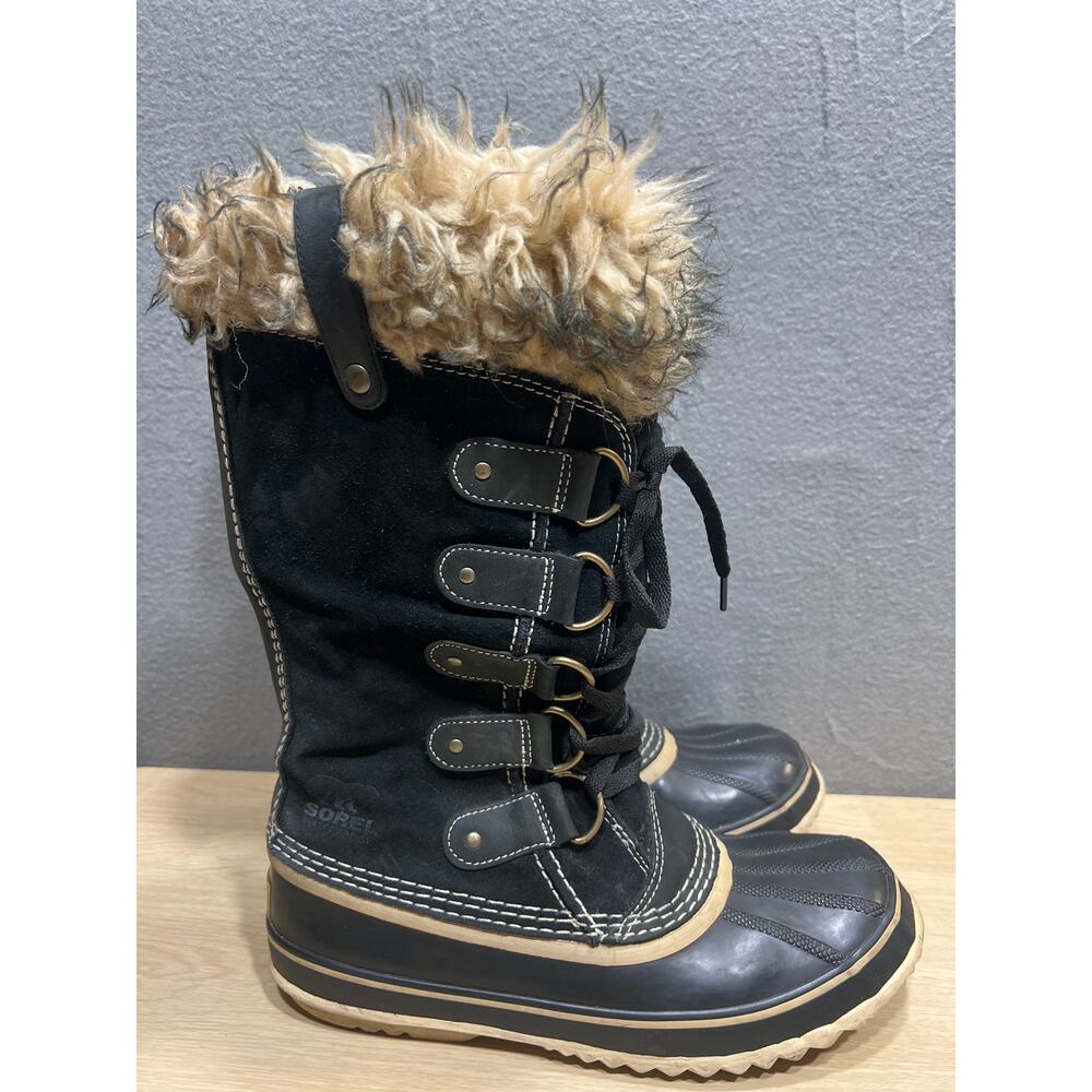 Sorel Black and Tan Faux-Fur Lace-Up Winter Boots